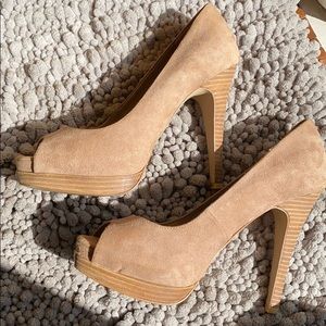 Steve Madden Suede Peep Toe Pumps Taupe - Size 10